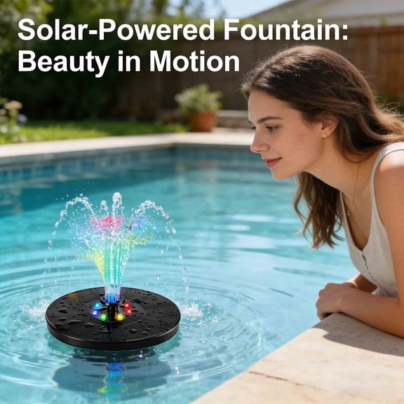 Solar Fountain with Colorful Lights for Bird Bath - 4 Nozzle Solar Powered Water Fountain Pump for Garden, Patio & Outdoor Decor
