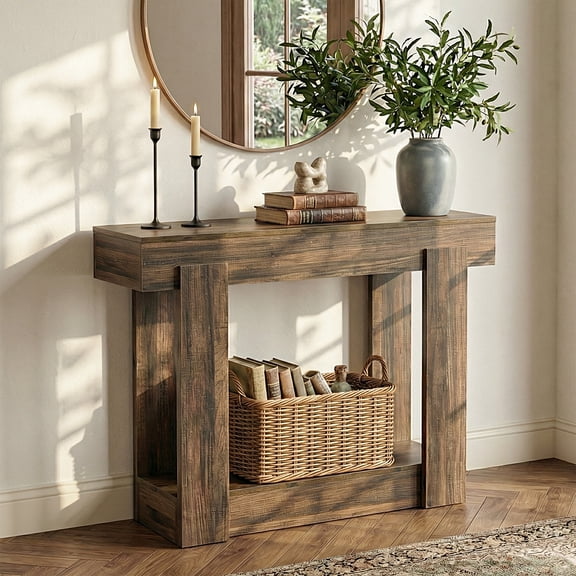 Finmind 41.34" Console Table with Storage Shelf, Narrow Farmhouse Entryway Table, Wooden Sofa Table Behind Couch for Living Room, Hallway