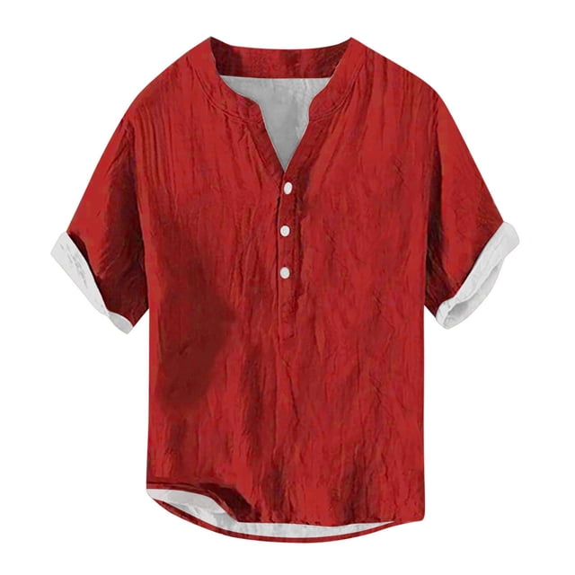 TSADFHJI Chemises pour Hommes Hiver Chemise Décontractée d'Été pour Hommes Blouse Imprimée Manches Courtes Col Rabattu Bouton Mode Chemise Haut L Rouge