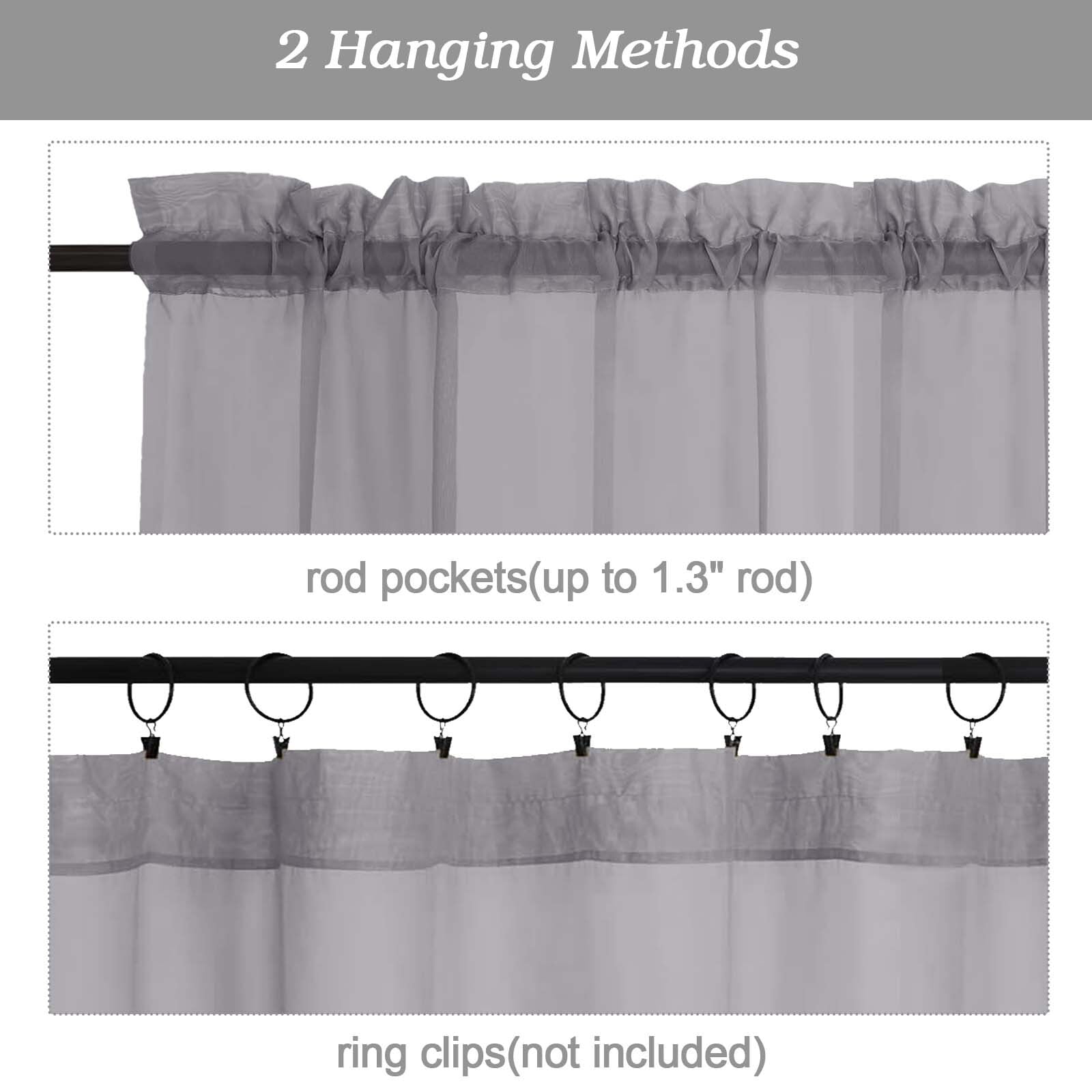 Patin Charcoal Grey Sheer Curtains 24 Inch Length 2 Pcs, Voile Solid Color Short Kitchen Curtain, Breathable Farmhouse Drapes Dual Rod Pockets for Bedroom Cafe Bathroom, Each Panel 42" W x 24" L