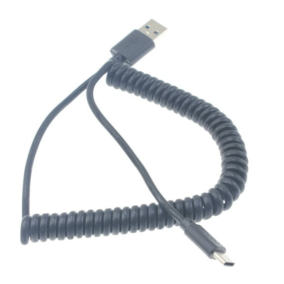 Black Coiled Type-C Cable Rapid Charge USB Wire Sync K6L for Blackberry KEYone, Key2 LE - BLU Vivo XI Plus 5 - CAT S61 S48c - Coolpad Legacy - Essential Phone (PH-1) - Google Pixel XL 3a XL 3