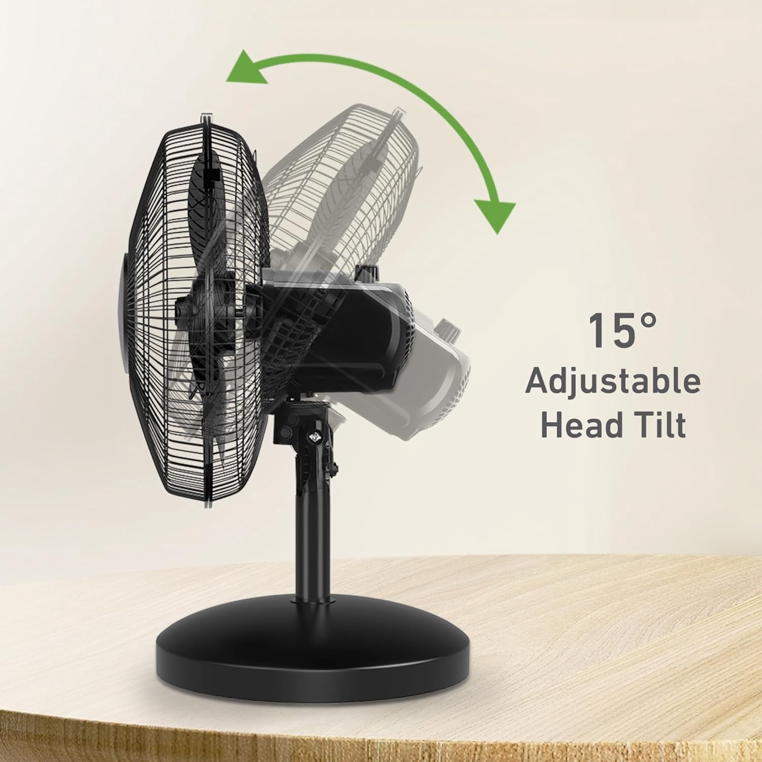 12" Table Fan with 75° Oscillation, 3 Speeds, 15° Adjustable  Tilt, Quiet Operation, Ideal for Home or Office