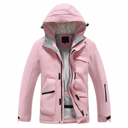MIASHUI Mens Jacket Ski Suit Unisex Outdoor Windproof Waterproof Warm Single Board Double Board Ski Clothing Snow Season Light Pink L