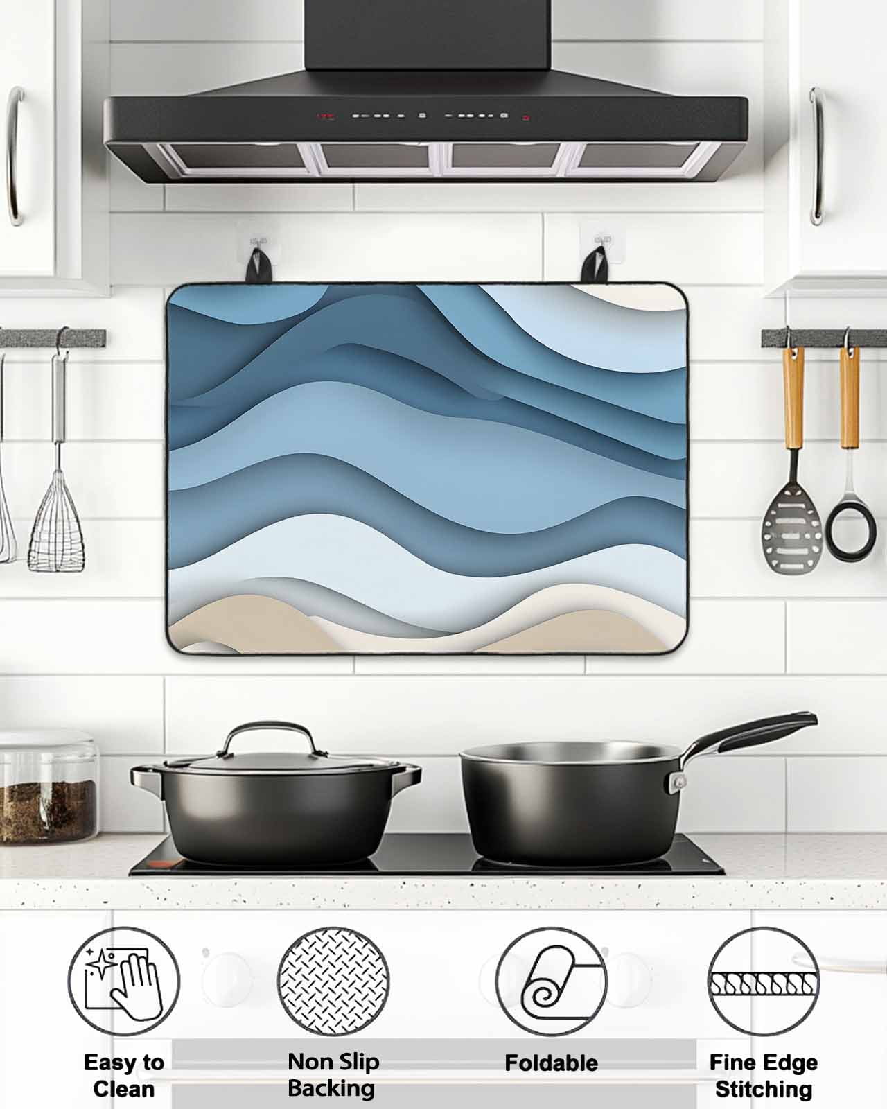 Stove Top Covers for Electric Stove, Blue Beige Ombre Glass Stovetop Cover Protector, Modern Abstract Moire Art Geometric Induction Cooktop Protector Oven Mat for Kitchen Countertop 24"x21"