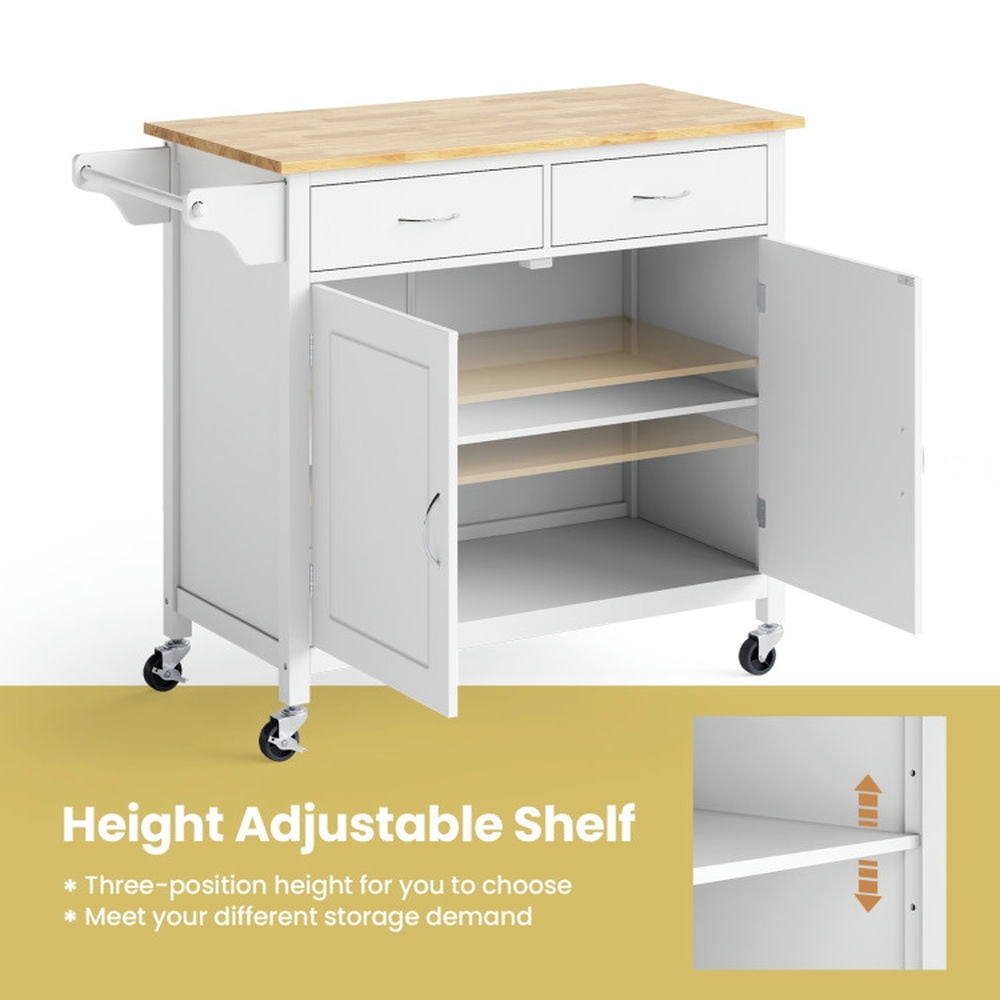 Finihen Rolling Storage Cabinet Cart, Kitchen Island Cart, Modern Rolling Kitchen Cart Island with Wooden Top, for Kitchen, Dining Room, White Finihen Rolling Storage Cabinet Cart, Kitchen Island Cart, Modern Rolling Kitchen Cart Island with Wooden Top, for Kitchen, Dining Room, White