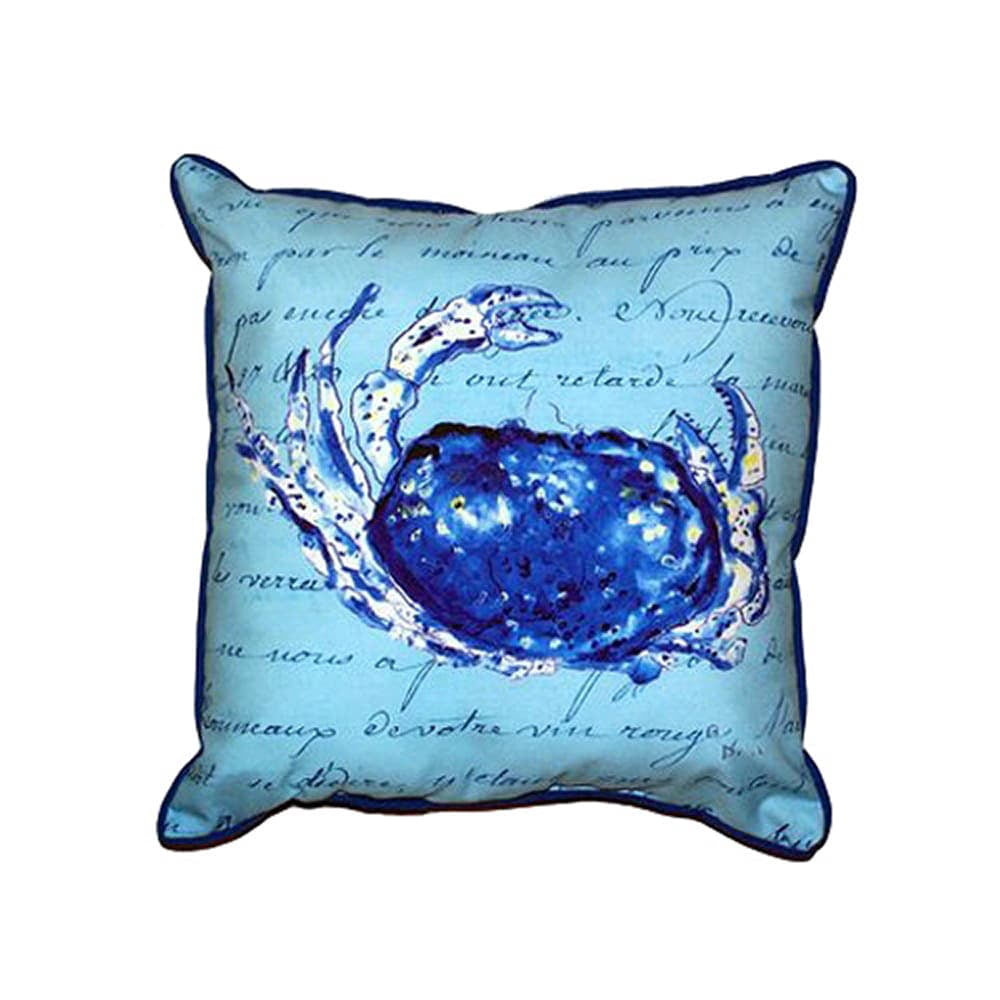 Betsy Drake Blue Script Crab Small Indoor/ Outdoor Throw Pillow