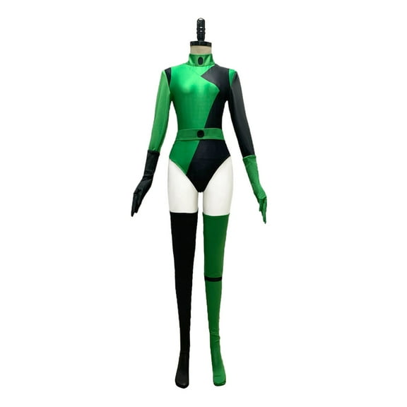 Women’s Shego Style Fitted Bodysuit Outfit Green Black Full Set