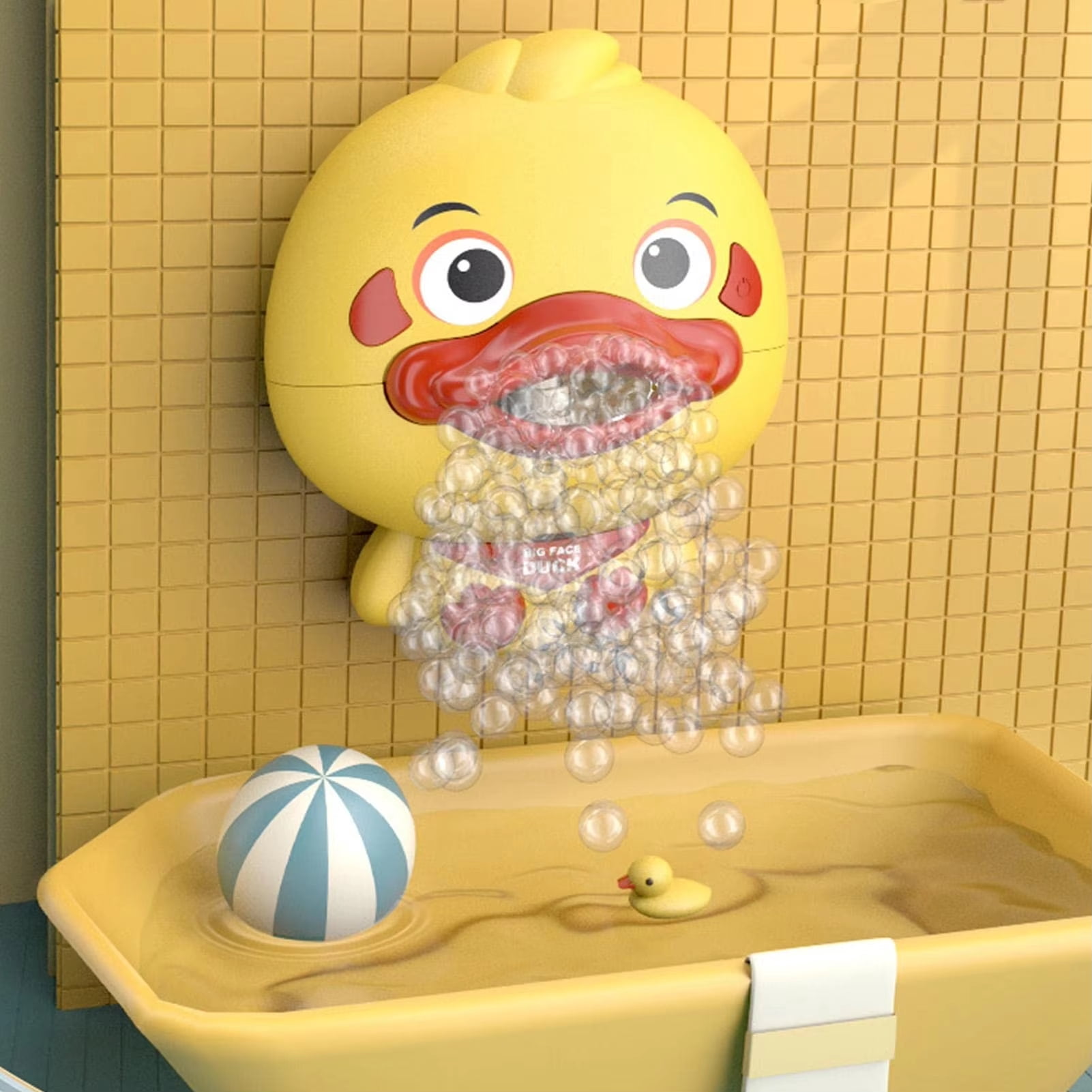 Electric Bubble Machine for Bath – Continuous Bubble Blower, Duck Shape with Music, Suction Cup, Battery Operated