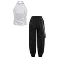 thumbnail image 2 of YONGHS Kids Girls Halter Hip Hop Jazz Dance Crop Top with Cargo Jogger Pants Set Performance Dancewear Silver 16, 2 of 5