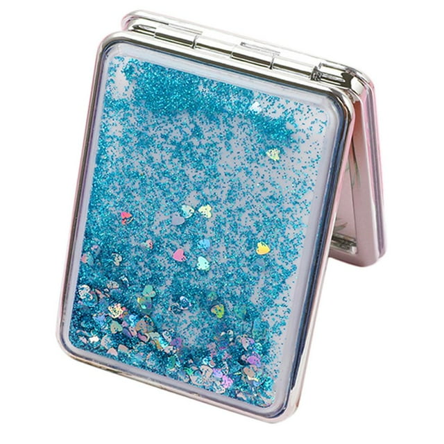 Espejo de Maquillaje para Mujer, Espejo Redondo/cuadrado Creativo Que Fluye, Espejo de Maquillaje Compacto para Bolso de Viaje, Espejo de Aumento Pleg Cuadrado azul Fernando Espejo de maquillaje compacto de viaje