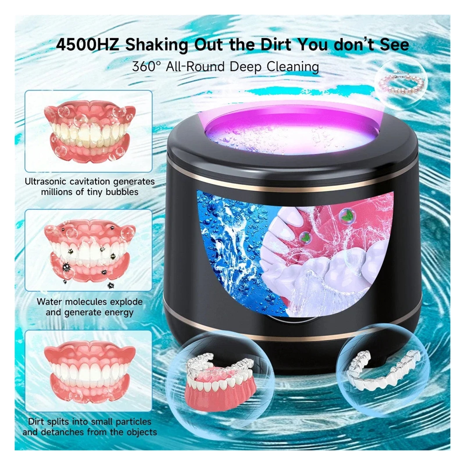 Household Ultrasonic Cleaning Machine Ultrasonic Cleaner with UV Lamp for Jewelry Dentures and Knives Forks