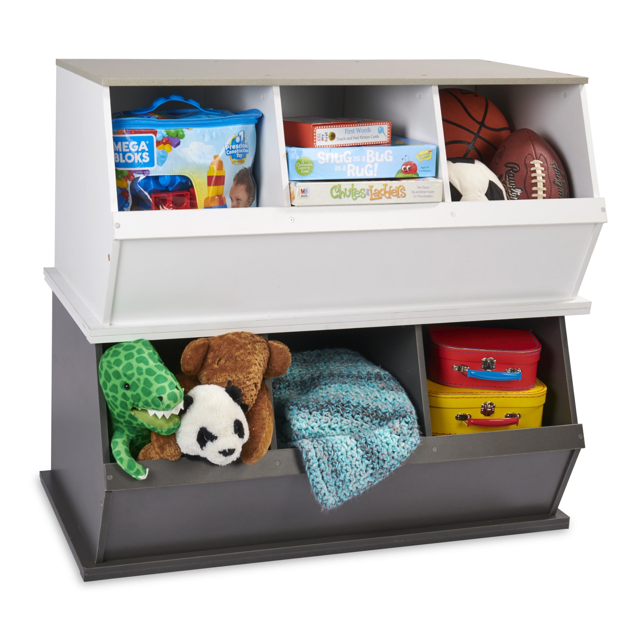 Badger Basket Children's Stackable Wooden 3-Bin 33 gal Toy Storage Cube, Charcoal & Gray