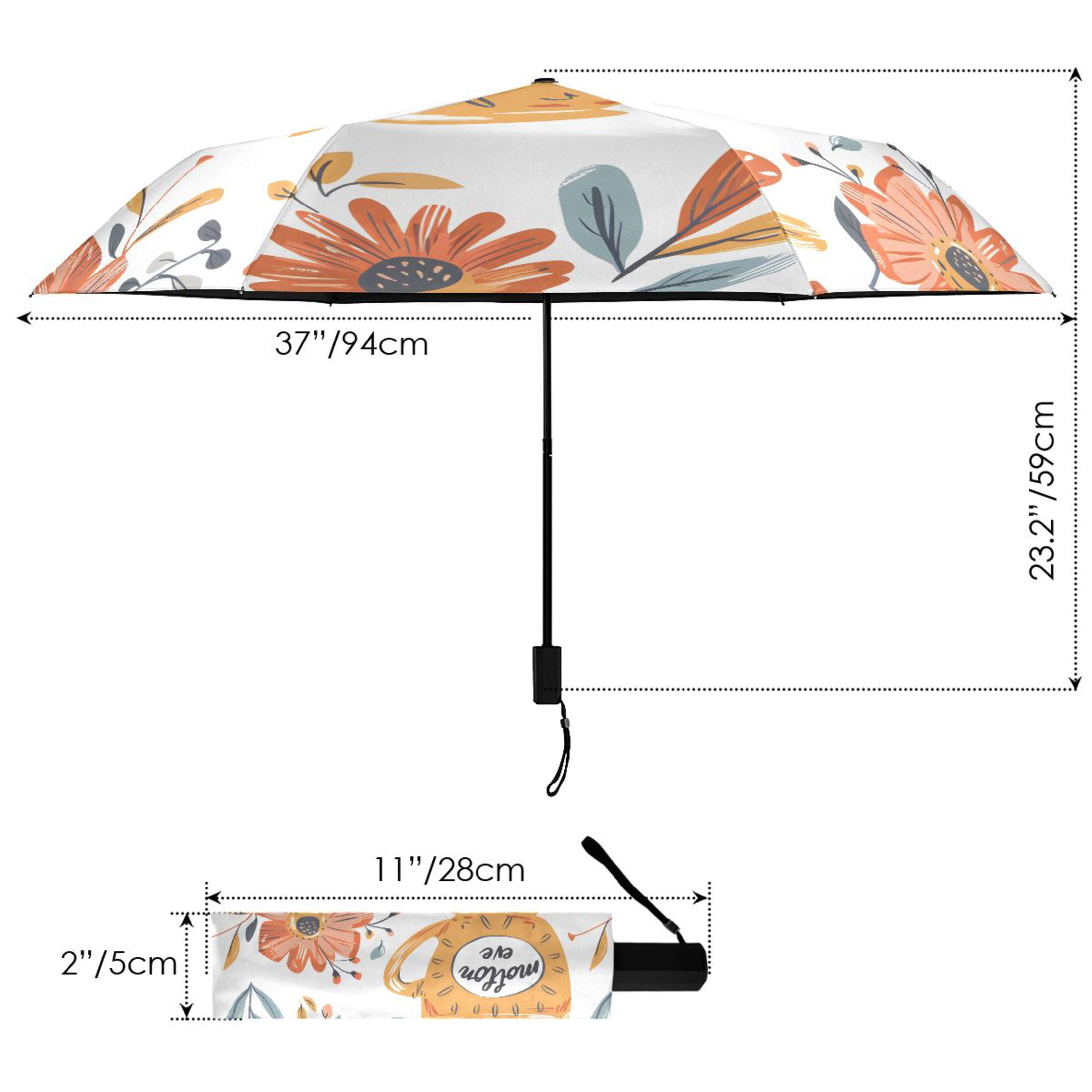 Cup with Flowers Compact Sun Umbrella Windproof Travel Umbrellas for Rain Strong Portable UV Protection