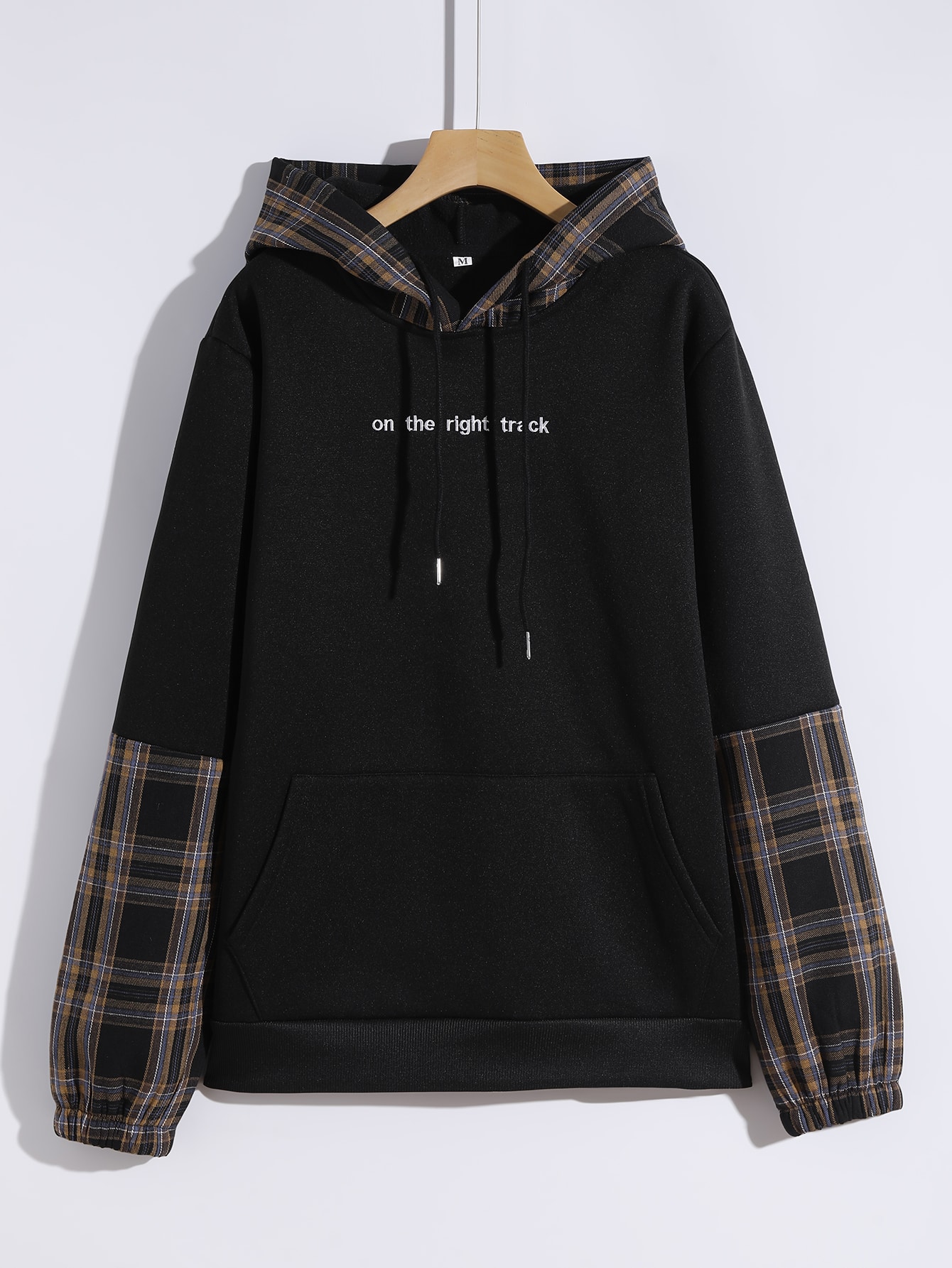 Black Men Slogan Embroidered Tartan 