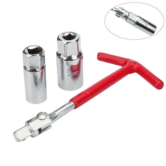 SEIWEI 3PCS Spark Plug Removal Tool 16mm & 21mm T-Bar T-Handle Flexible Spanner Socket Wrench Set Silver and Red