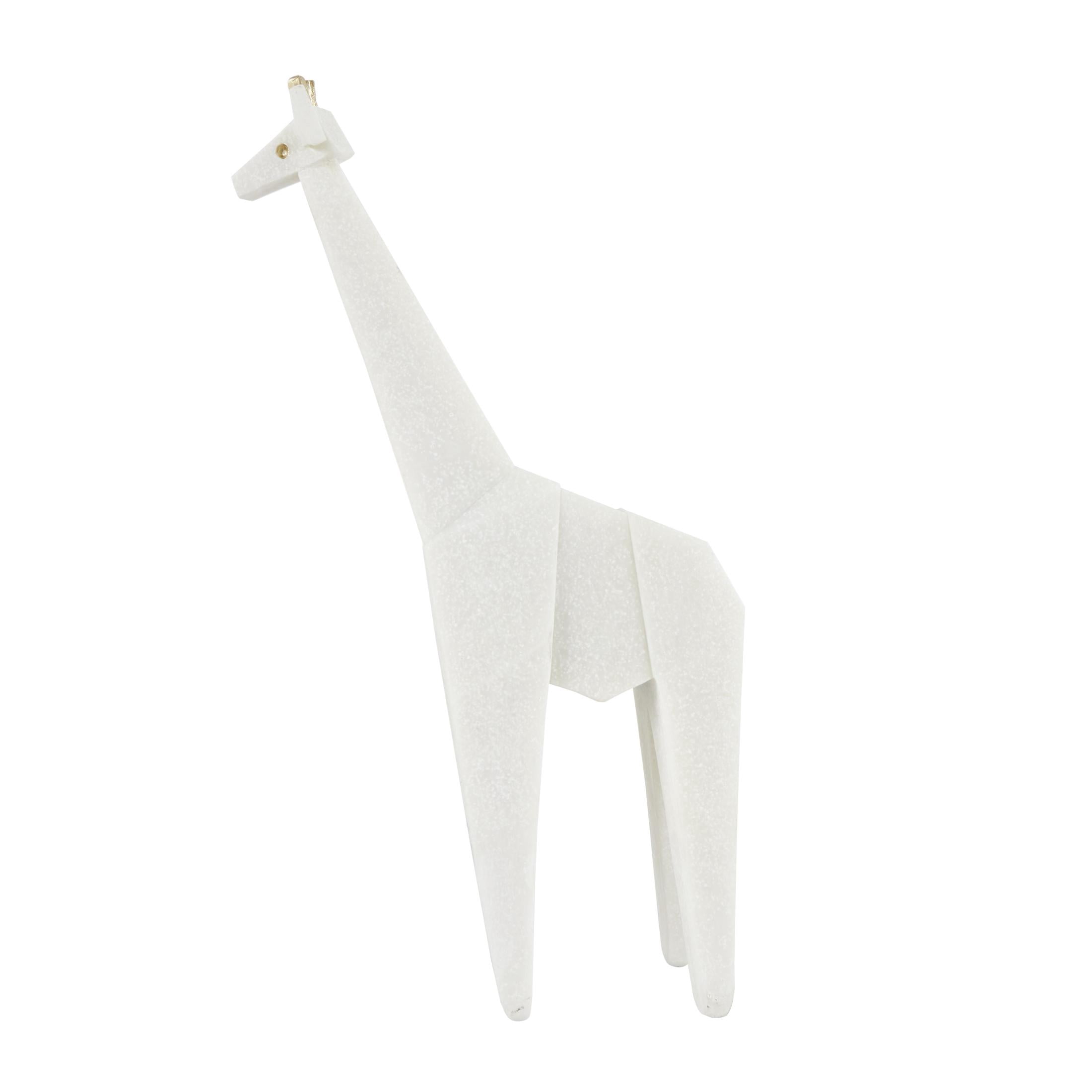 7", 16"H White Polystone Cubist Inspired Elephant, Giraffe Sculpture with Gold Accents, by DecMode (2 Count)