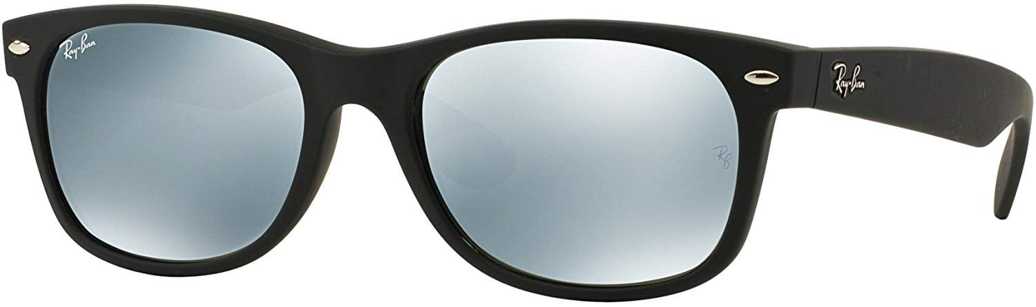 Ray Ban RB2132 NEW WAYFARER 622/30 55M Rubber Black/Green Mirror Silver  Sunglasses For Men For Women