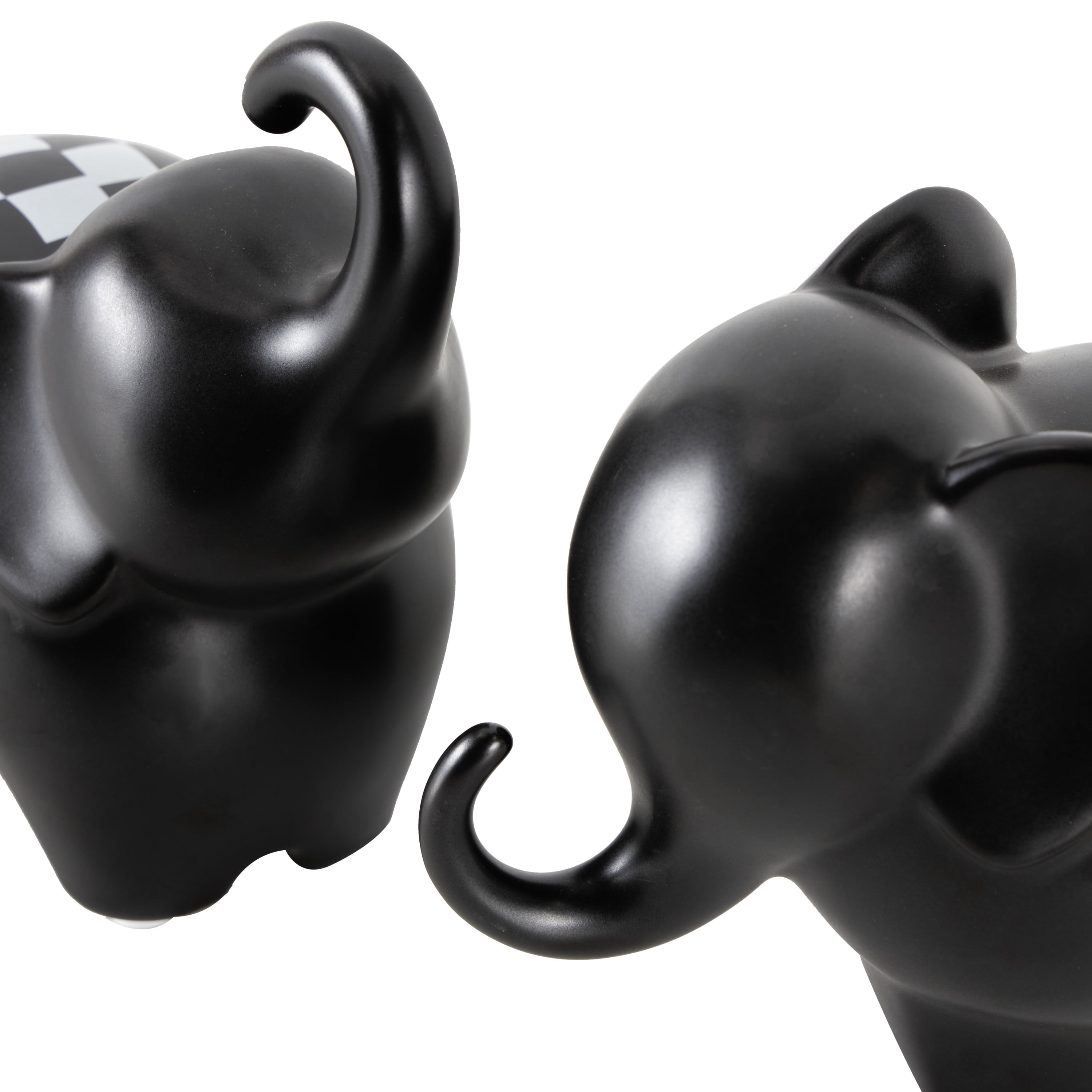 6", 7"H Black Ceramic Small Elephant Sculpture with Checkered Pattern, by DecMode (2 Count)