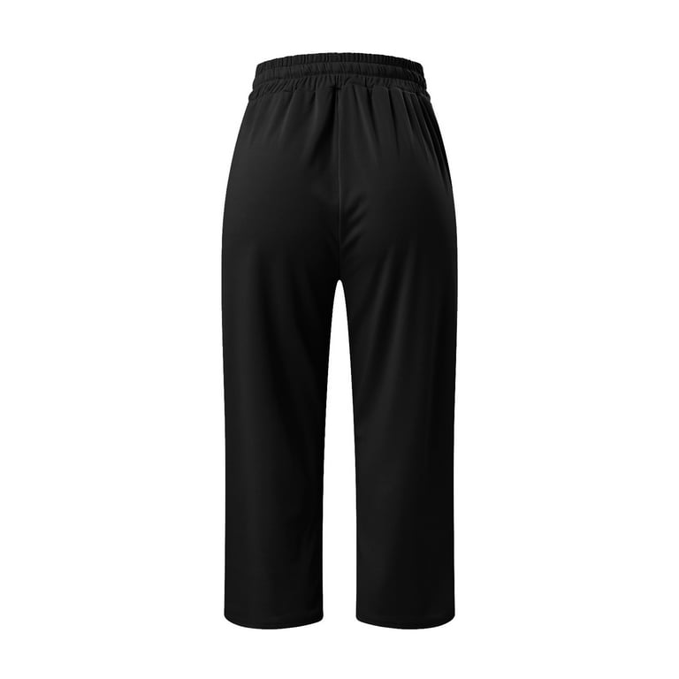 EHTMSAK Pull on Capris for Women Capris for Women Casual Wide Leg Loose  Comfy Lounge Workout Capri Sweatpants with Pockets Black 2X 