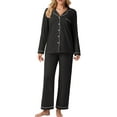 thumbnail image 2 of Cueply Womens Pajama Sets Long Sleeve Knit Button Down Pj Lounge Sets Sleepwear with Drawstring Pockets, 2 of 6