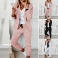 thumbnail image 2 of comerut 2 Pcs/Set Women Blazer Pants Set Solid Color Turn-down Collar Anti-wrinkle Formal Loose Warm Elastic Waist Pockets Coat Pants Suit for Work, 2 of 8