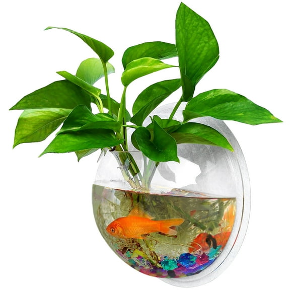 9" Wall Fish Bowl Wall Mounted Fish Tank, Hanging Clear Acrylic Fish Bubble Flower Plant Pot Aquarium Wall Decor for Home