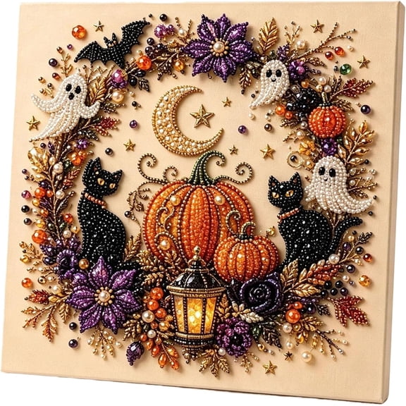 Halloween Ghost Pearl Art DIY Kit, 3D Diamond Painting Crafts (#D) | Spooky Cute 3D Diamond Painting Crafts for Adults, DIY Fall Home Decor Wall Art, Beginner DIY Seasonal Party Gift