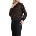thumbnail image 4 of Sudaderas de cuello redondo a rayas de manga larga para mujeres L marrón, 4 of 6