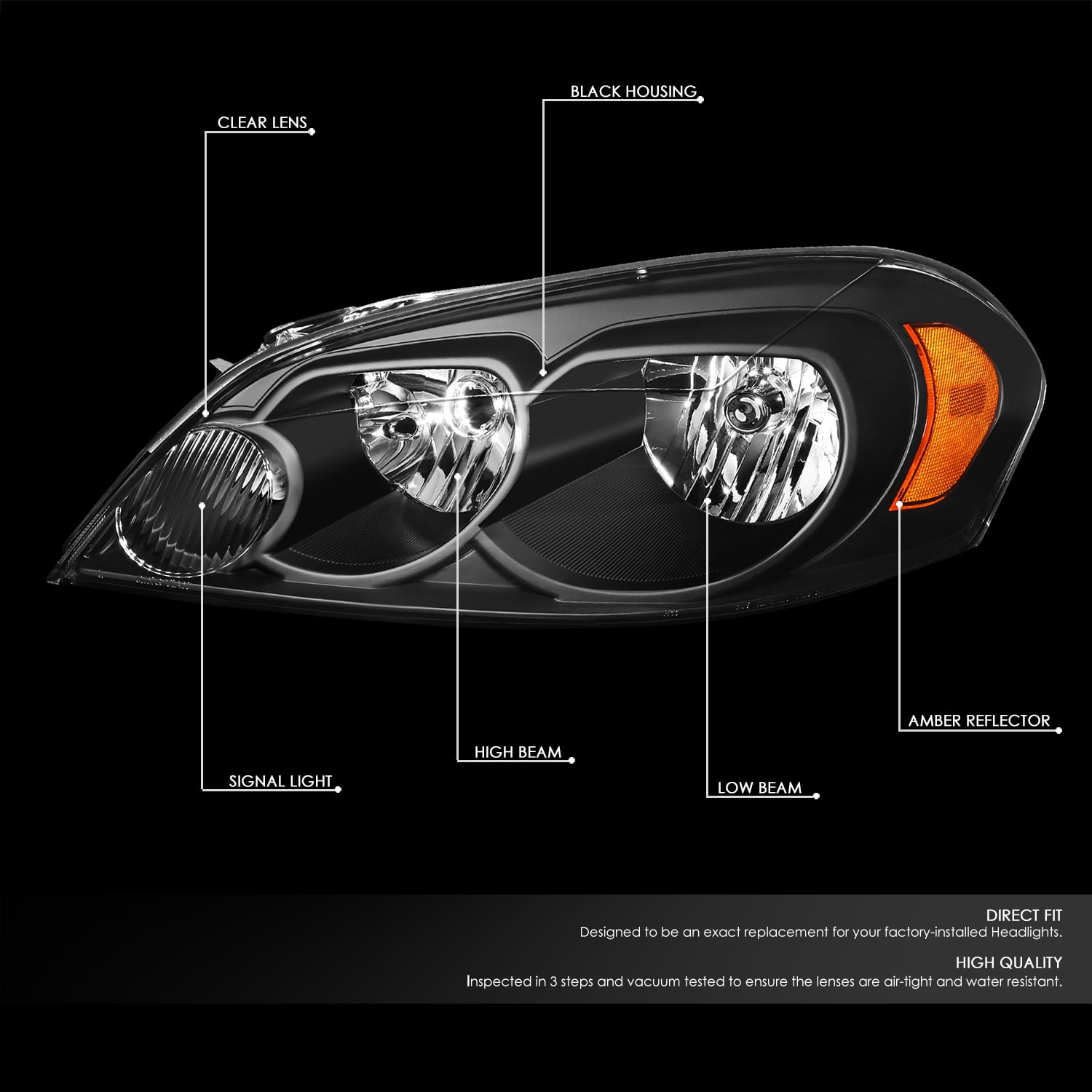 DNA Motoring For 06-16 Chevy Impala Monte Carlo Black Amber Corner Headlight Lamp Pair