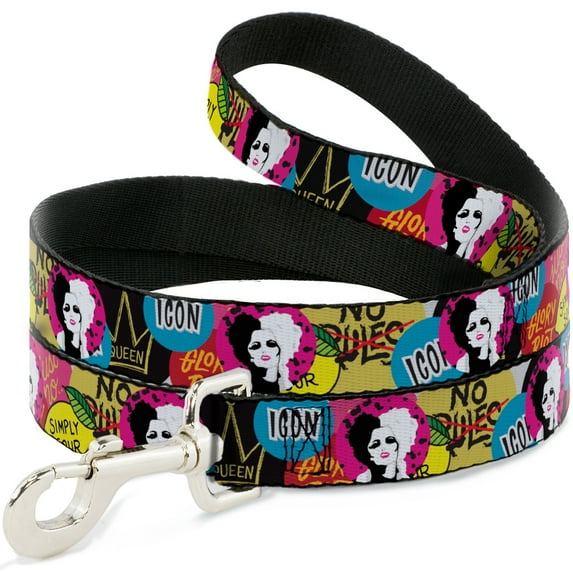 Disney Pet Leash, Dog Leash, Cruella de Vil Cruell World and Round Badge Icons Collage, 4 Feet Long 1.5 Inch Wide
