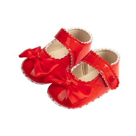 

Baby Girl Princess Dress Shoes Shiny Non-Slip Bowknot Mary Jane Flats