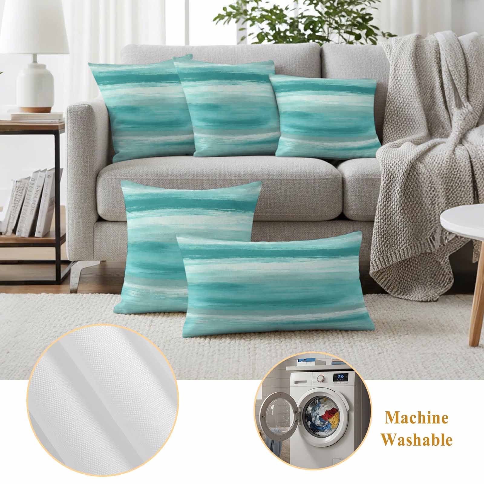 Teal Green Grey Outdoor Waterproof Pillow Covers, Abstract Art Oil Painting Turquoise Ombre Decorative Square Throw Pillowcase Sofa Cushion Sham for Patio/Couch/Chair, 20"x20" 2 Pack