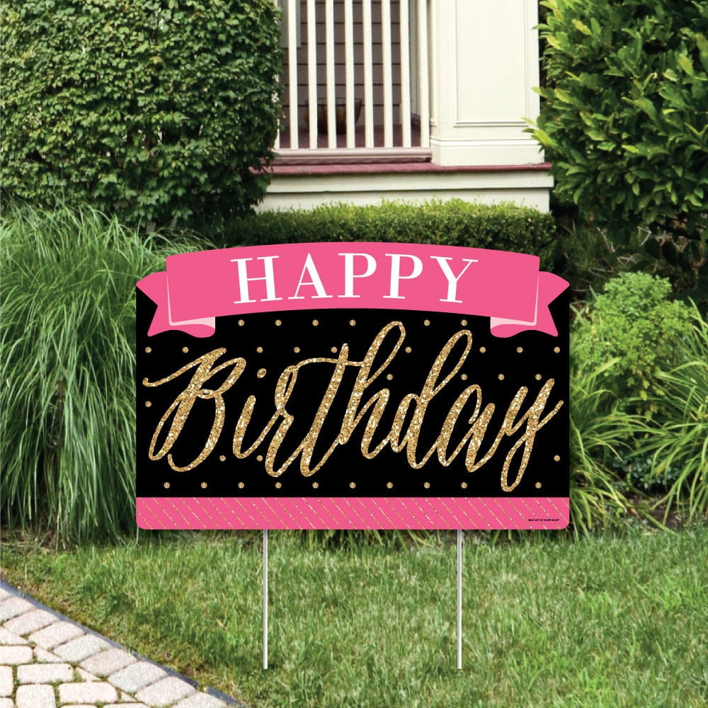 Chic Happy Birthday Pink Black And Gold Birthday Party Yard Sign 