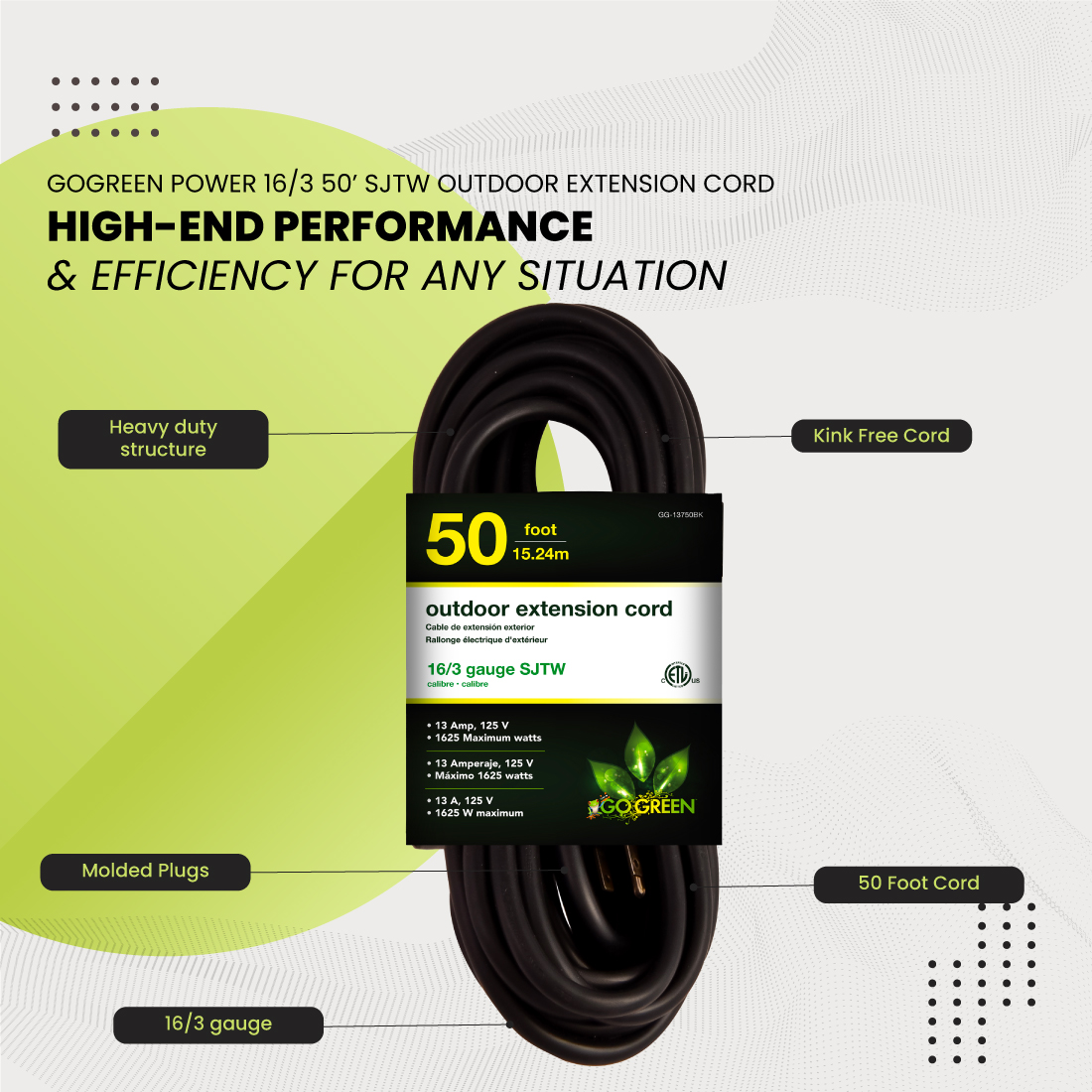 GoGreen Power 50 ft Contractor Grade Extension Cord, Black photo 4