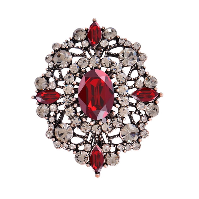 RV Broche de diamantes vintage para mujer, Garme de diamantes de imitación de cristal ovalado Rojo Verde