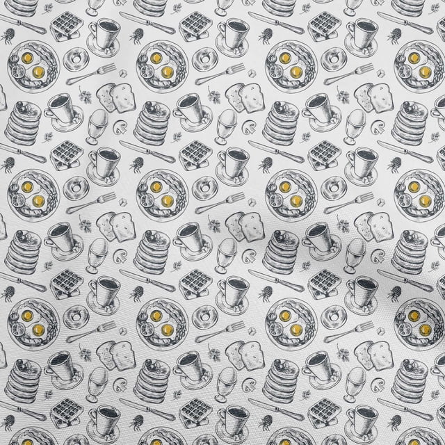 oneOone Georgette Viscose White Fabric English Breakfast Craft Projects Decor Fabric Printed By The Yard 42 Inch Wide