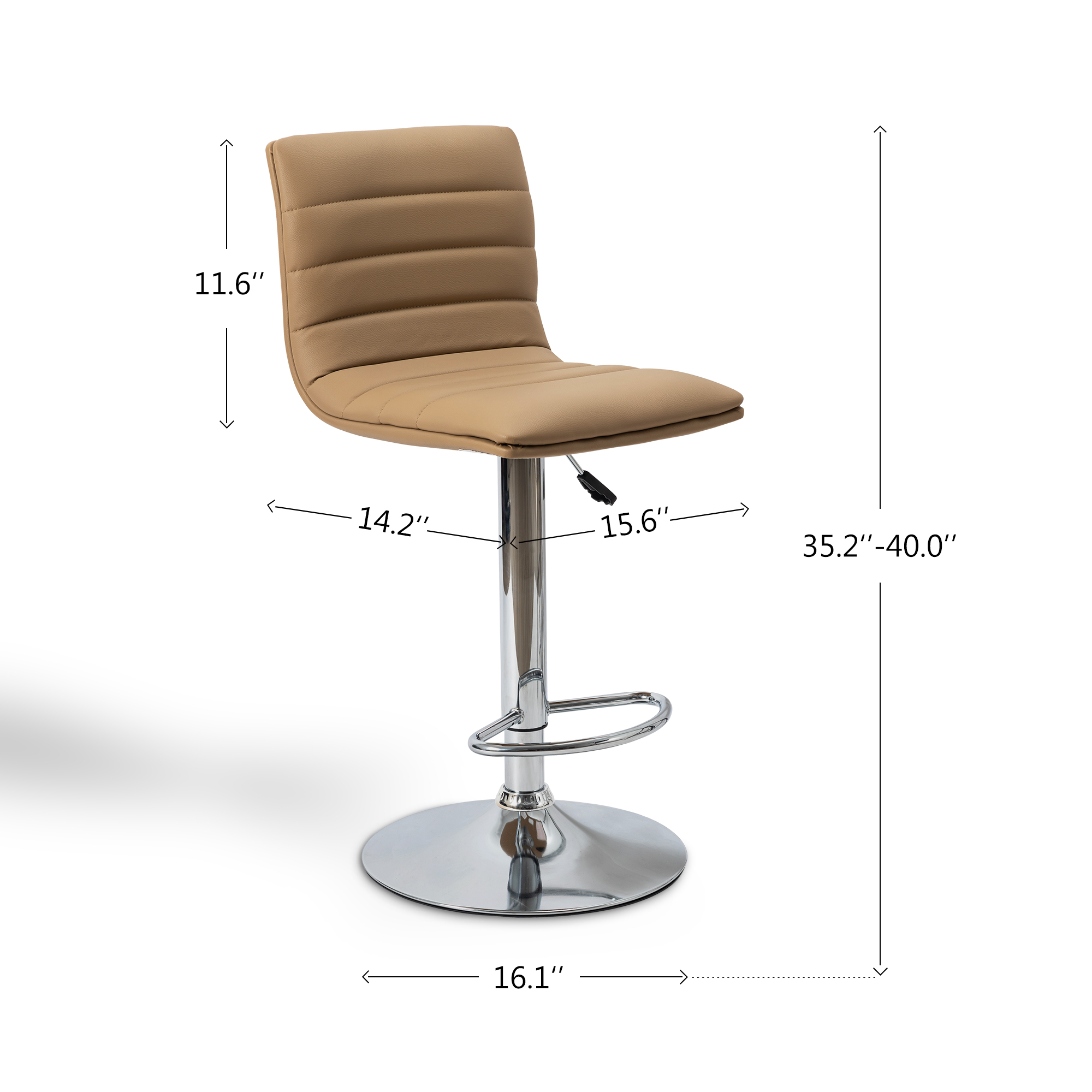 Set of 2 Bar Chairs Height Adjustable Counter Bar Stools with Cushion Brwon