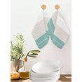 thumbnail image 2 of Turquoise Beige Stripe Kitchen Dish Towels for Drying Dishes Set of 3, Modern Art Horizontal Striped Waffle Weave Microfiber Hand Tea Bathroom Towels Quick Dry & Absorbent Towel 12x12, 2 of 7