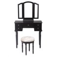 Black Makeup Vanity Table Set TriFolding Mirror Makeup Table With 5