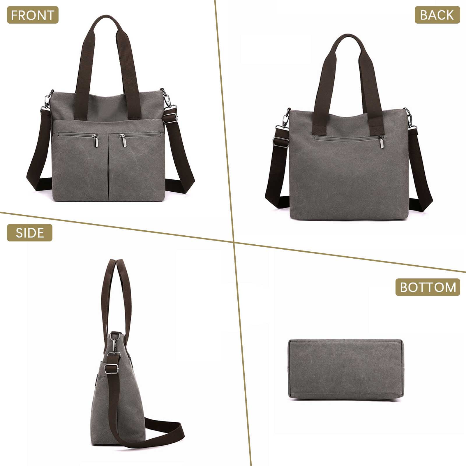 URSOFINE Women's Handbag Canvas Tote Bag Stylish Ladies Purse Lightweight Crossbody with Multi-Pocket & Adjustable Strap Durable Hobo Bags for Work Travel College Shopping Commuting Everyday Use