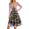 thumbnail image 5 of Ladies' Casual And Fashionable Christmas Tree Print Long Sleeved V-Neck Sexy Pocket Dress, Holiday Print, Retro Style, Party Wear, Comfort, Festive,Light pink,S, 5 of 5