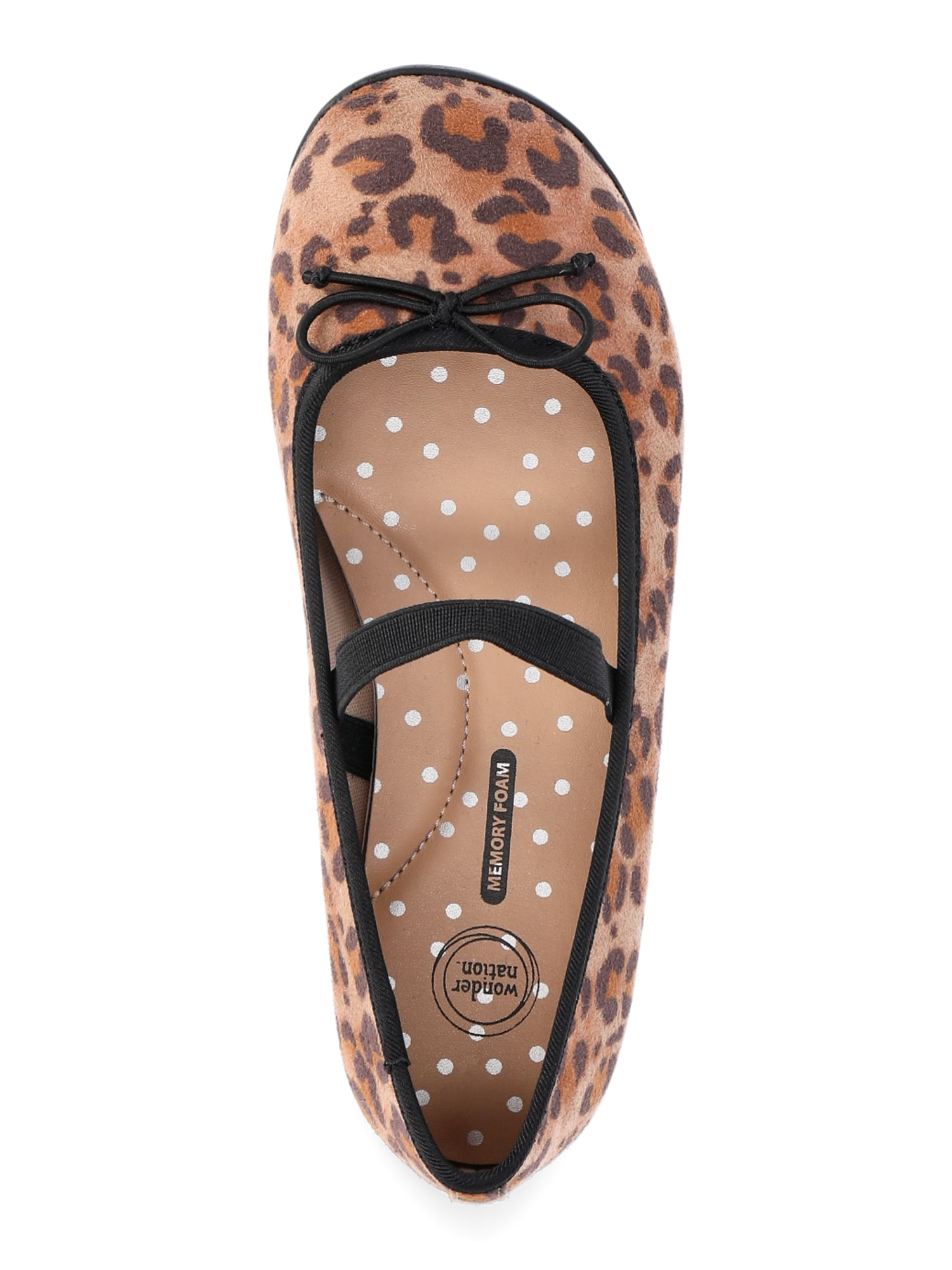 Wonder Nation Little Girls and Big Girls Leopard Bow Ballet Flat Shoes