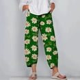thumbnail image 5 of Women Plus Size Pants Casual Floral Print Harem Hem Capri Trousers with Pocket Elastic Waist Slimming Loose Sweatpants, Green, XXL, 5 of 5