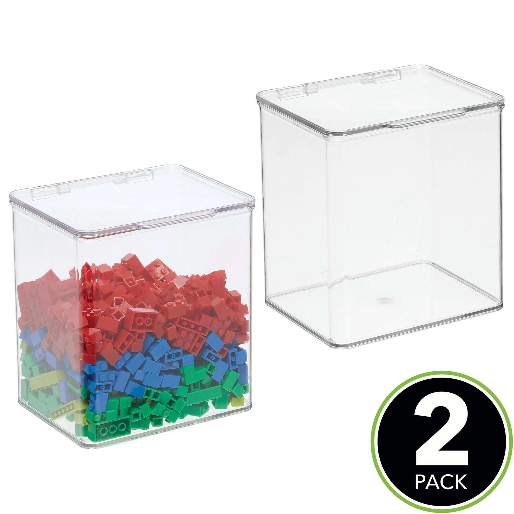 mDesign Plastic Stacking Toy Storage Organizer Container, Lid - 2 Pack - Clear