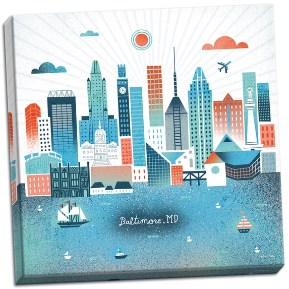 Gango Home Decor Contemporary Baltimore Skyline by Michael Mullan (Ready to Hang); One 12x12in Hand-Stretched Canvas