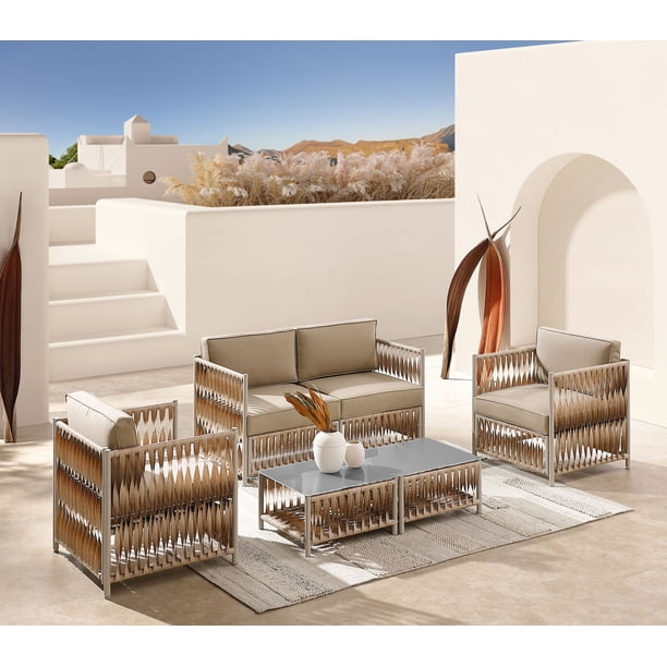 Art Leon 5 Piece Patio Sofa Set Outdoor Furniture Sectional PE Rattan