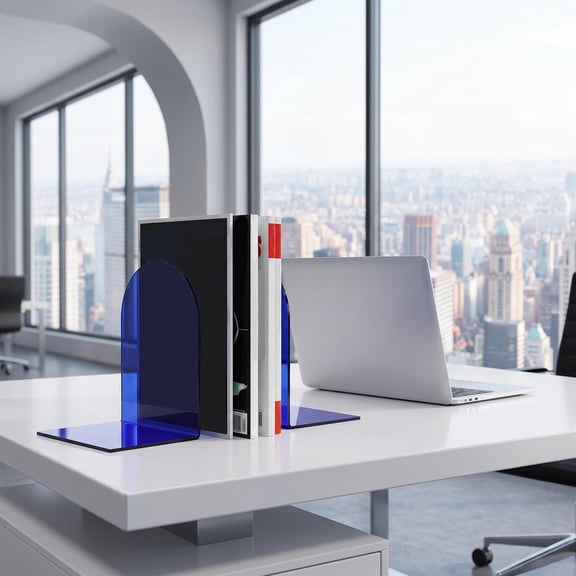 LITINKIMI 2Pcs Dark Blue Acrylic Book Stopper for Shelves with Stable L Shaped Design and Versatile Desktop Use
