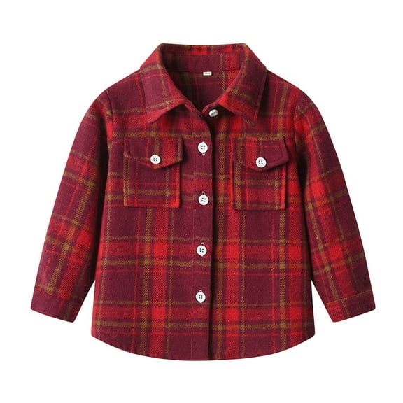 LIIPEE Boys Girls Shirt Long Sleeve Turndown Collar Button Plaid Shirt With Pockets Kids Versatile Vacation Shirts,Brick Red,6-7 Years