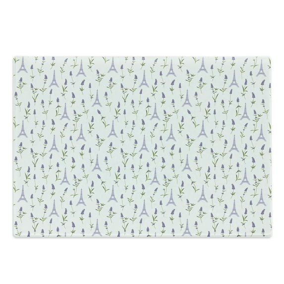 Eiffel Cutting Board, Pattern with Lavender Flowers Eiffel Tower Rustic Spring Inspired Botany, Decorative Tempered Glass Cutting and Serving Board, Large Size, Lavender Green White, by Ambesonne