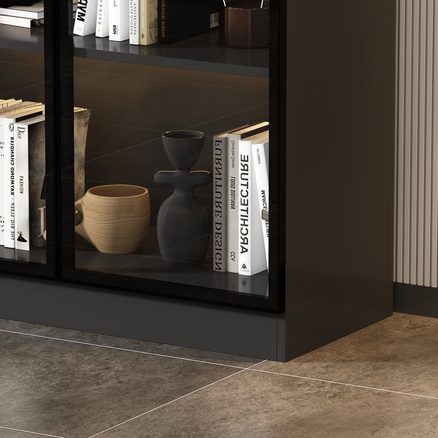 KULAGAGA Bookcases Organizer with LED Lights, Heavy Duty Display Cabinet with Glass Door for Living Room, 31.5" Wide